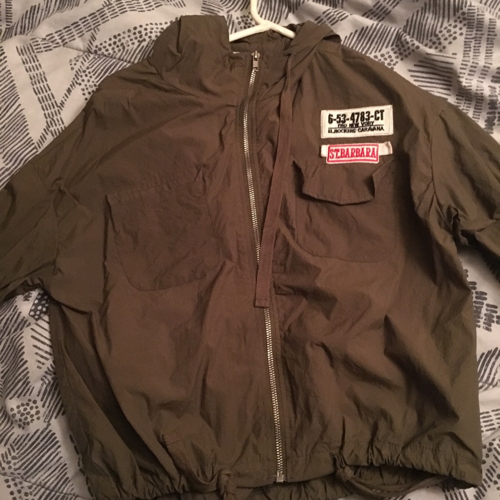 Army Green Mesh Crop Jacket